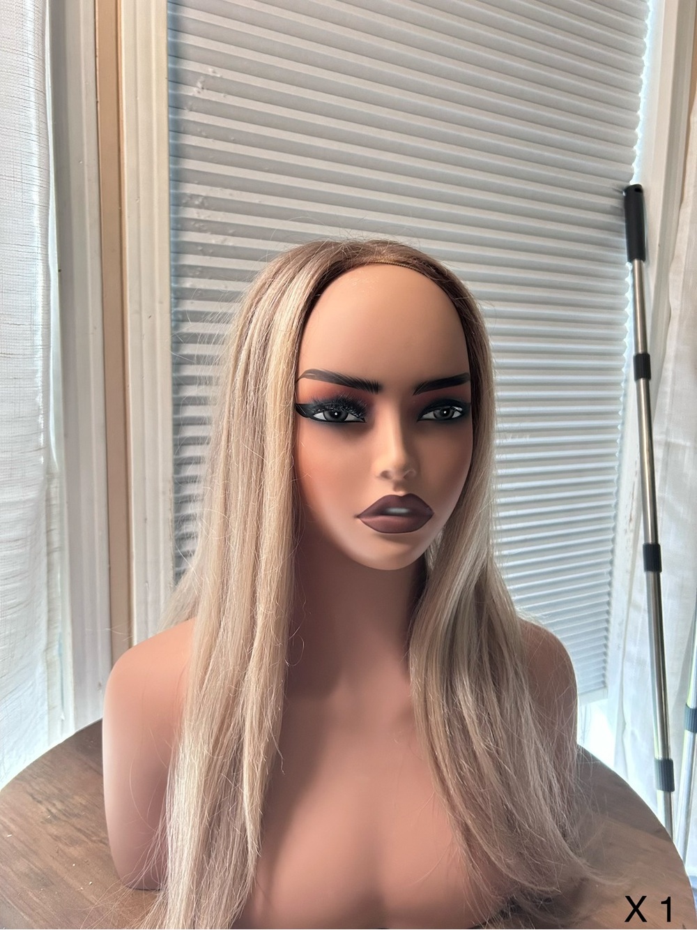 Ash Blonde Straight Lace Front Wig with Dark Root